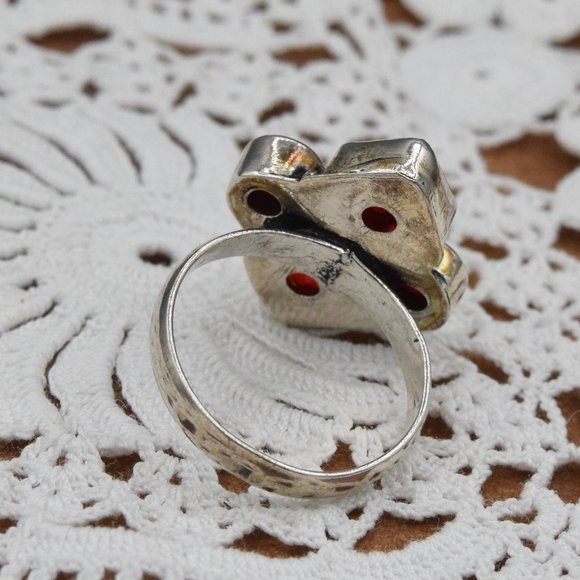 Vintage Ring Ruby Red Art Glass 925 Sterling Artisan Made - Picture 6 of 7